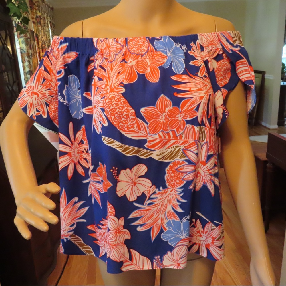 Cooper & Ella Blue Floral Off-Shoulder Blouse
